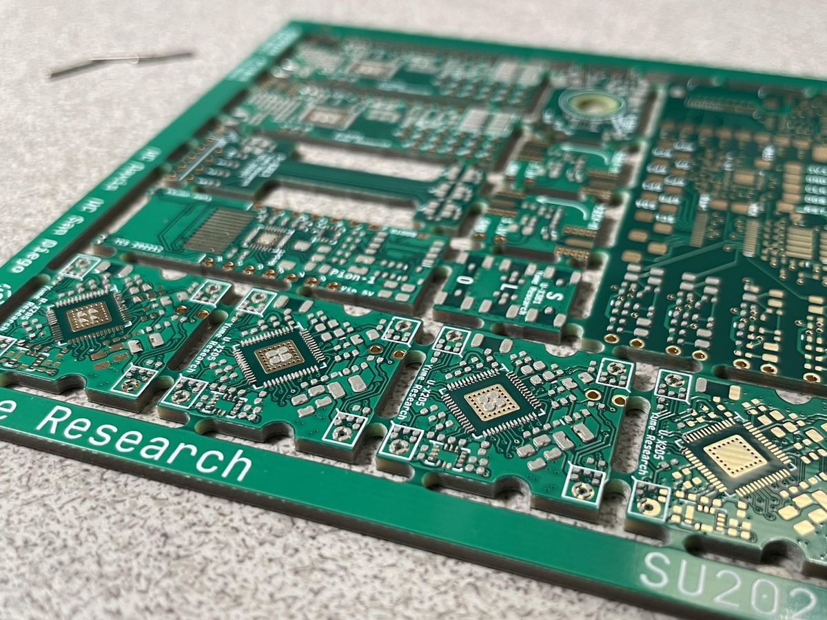 Panel of unpopulated PCBs before depaneling